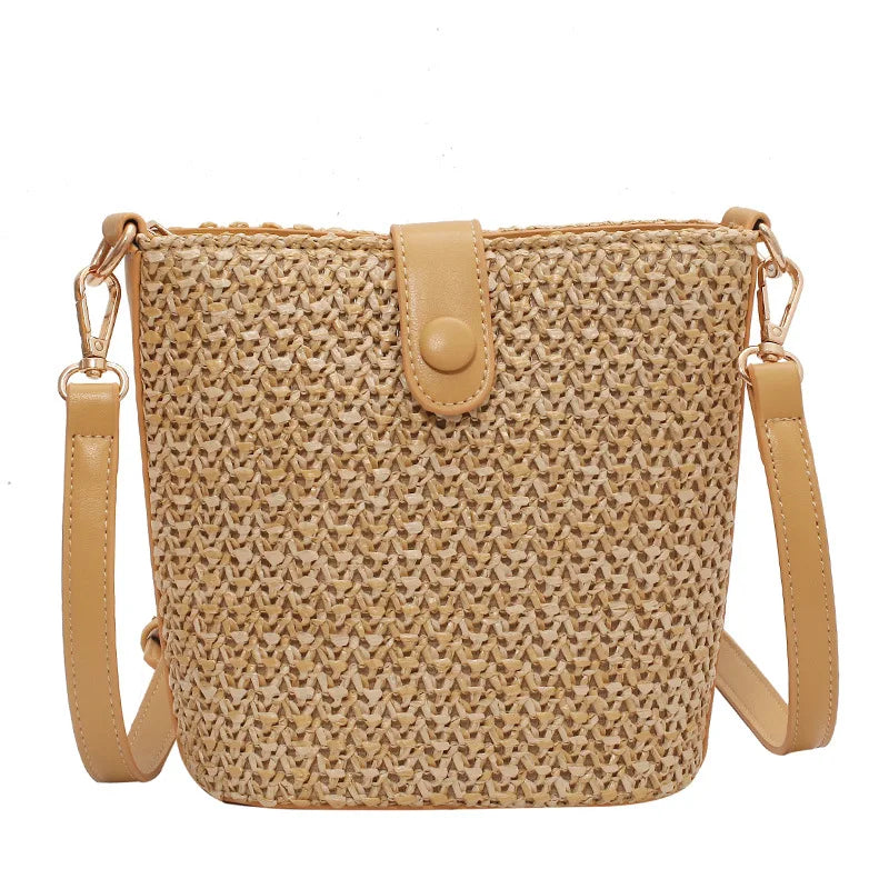 Straw Woven Bucket Bag Casual Summer Vacation Wild Single Shoulder Messenger Bag