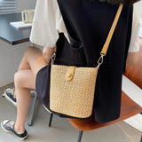 Straw Woven Bucket Bag Casual Summer Vacation Wild Single Shoulder Messenger Bag