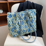 Casual Canvas Chains Tote Bag Vintage Denim Handbag Women Shoulder Bags