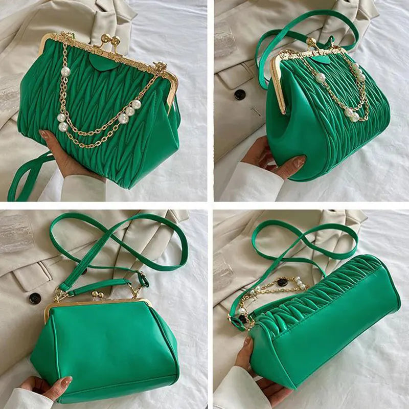 Casual Chain Crossbody Bag for Women - Pleated Handbag