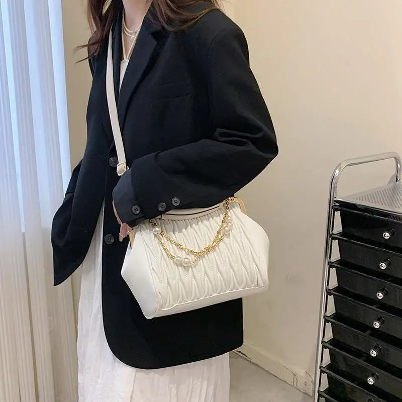 Casual Chain Crossbody Bag for Women - Pleated Handbag