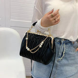 Casual Chain Crossbody Bag for Women - Pleated Handbag