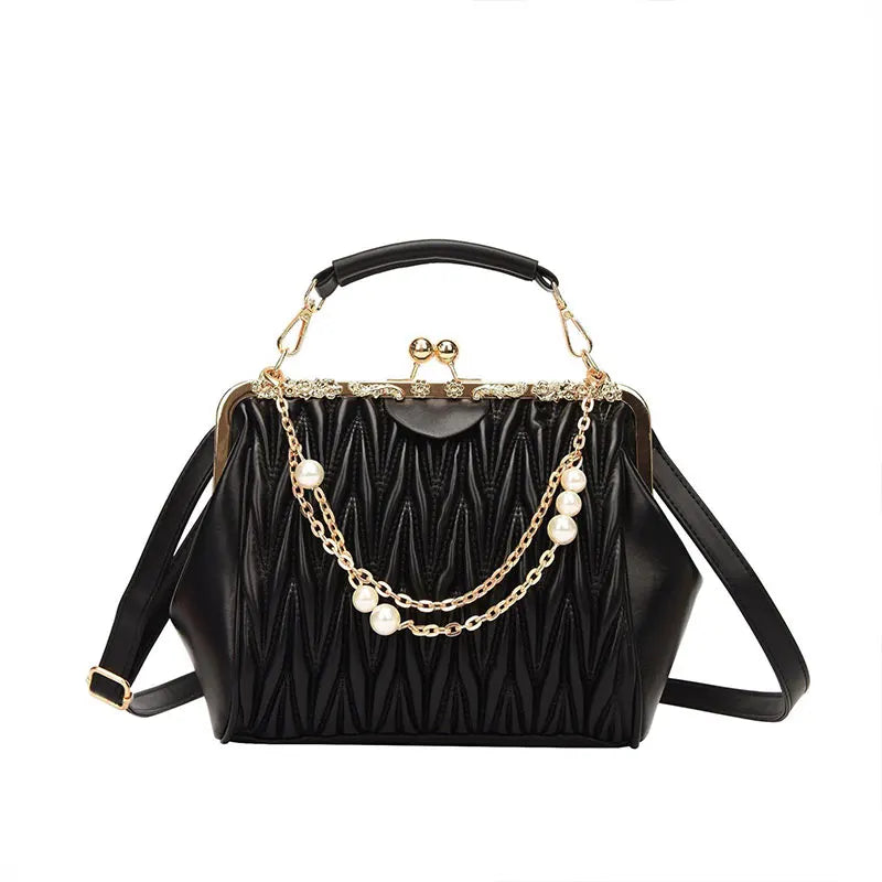 Casual Chain Crossbody Bag for Women - Pleated Handbag