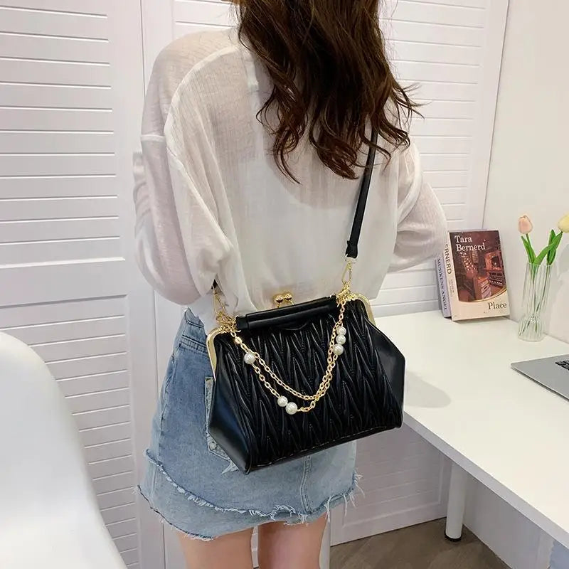 Casual Chain Crossbody Bag for Women - Pleated Handbag