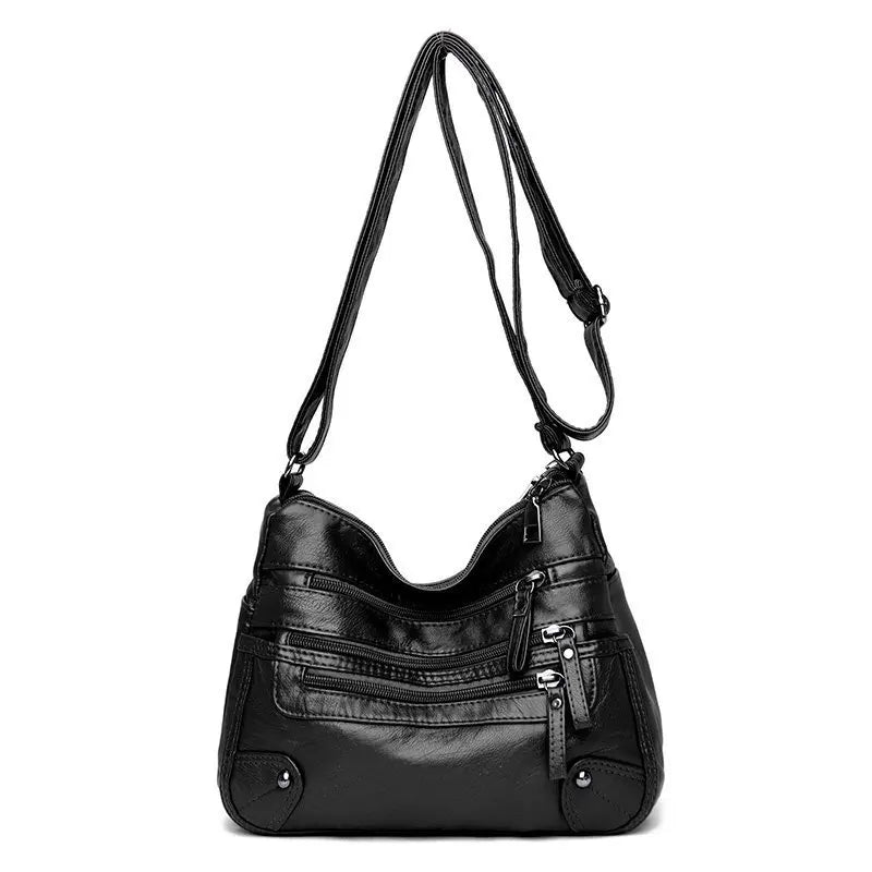 Soft Leather Shoulder Bag Multi-Layer Crossbody Handbag