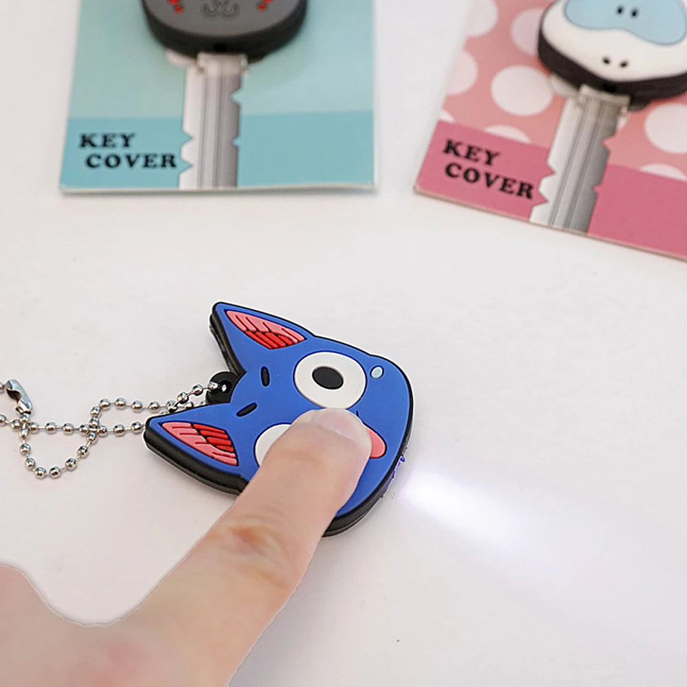 Cartoon Key Cover with LED Lamp Silicone Protective Case Holder Key Chain