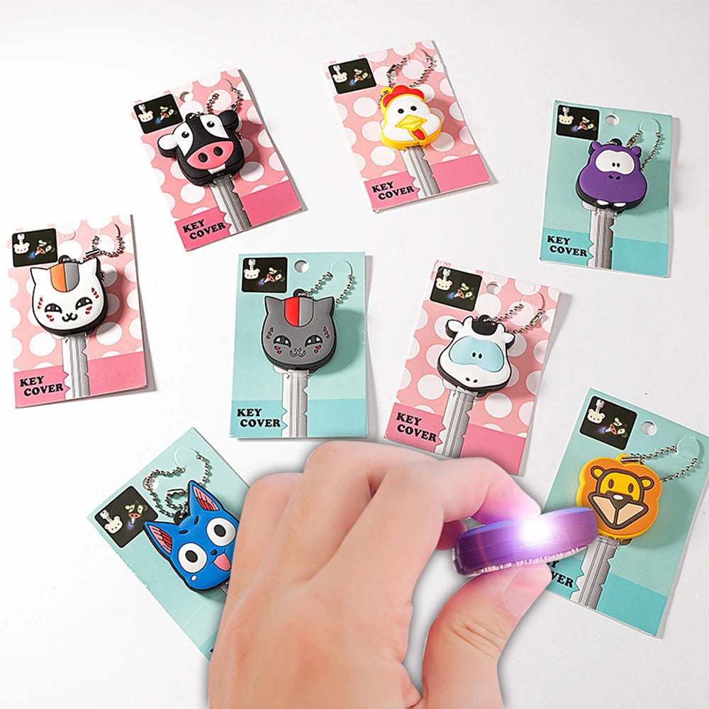 Cartoon Key Cover with LED Lamp Silicone Protective Case Holder Key Chain