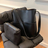 Bucket Bag Messenger Bag Female Casual Large-capacity Soft Leather Commuter Bag