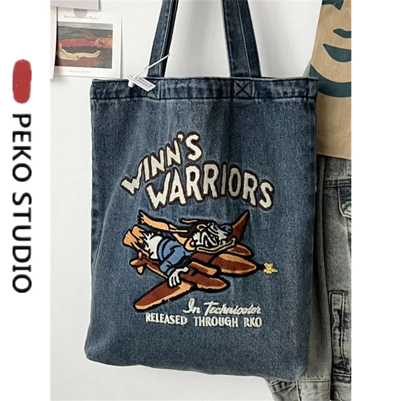 Denim Tote Book Bag Student Messenger Bag Crossbody Bag