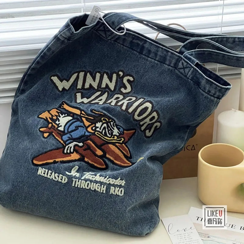 Denim Tote Book Bag Student Messenger Bag Crossbody Bag