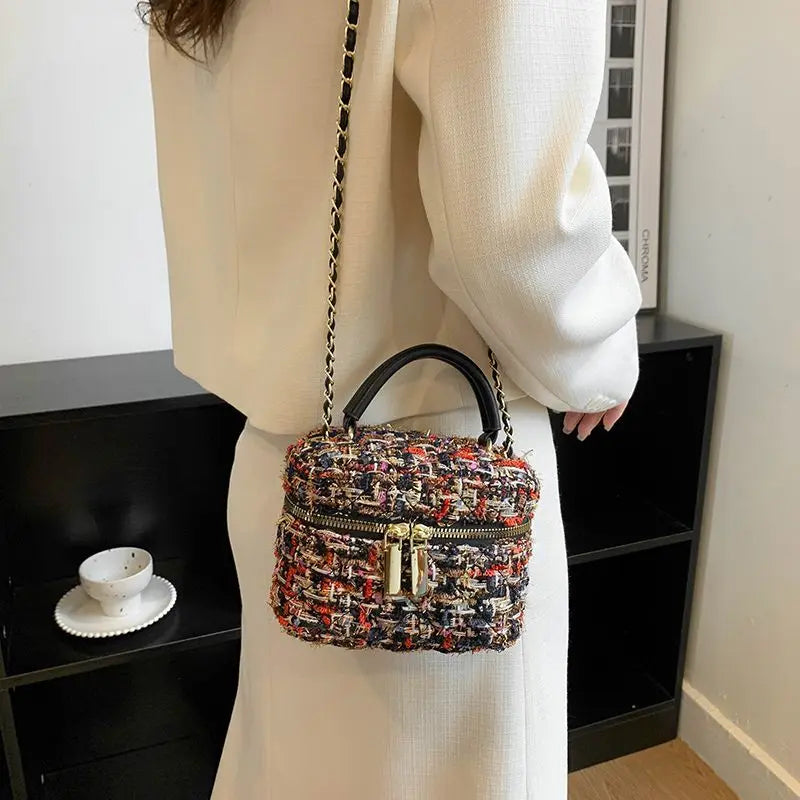 Winter Woolen Plaid Cloth Crossbody Bag for Ladies