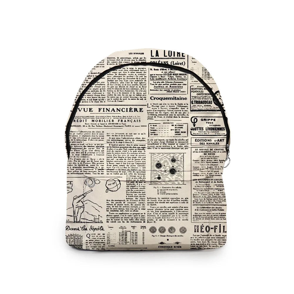 Hip Hop Old Newspaper School Bags Mini Travel Backpacks