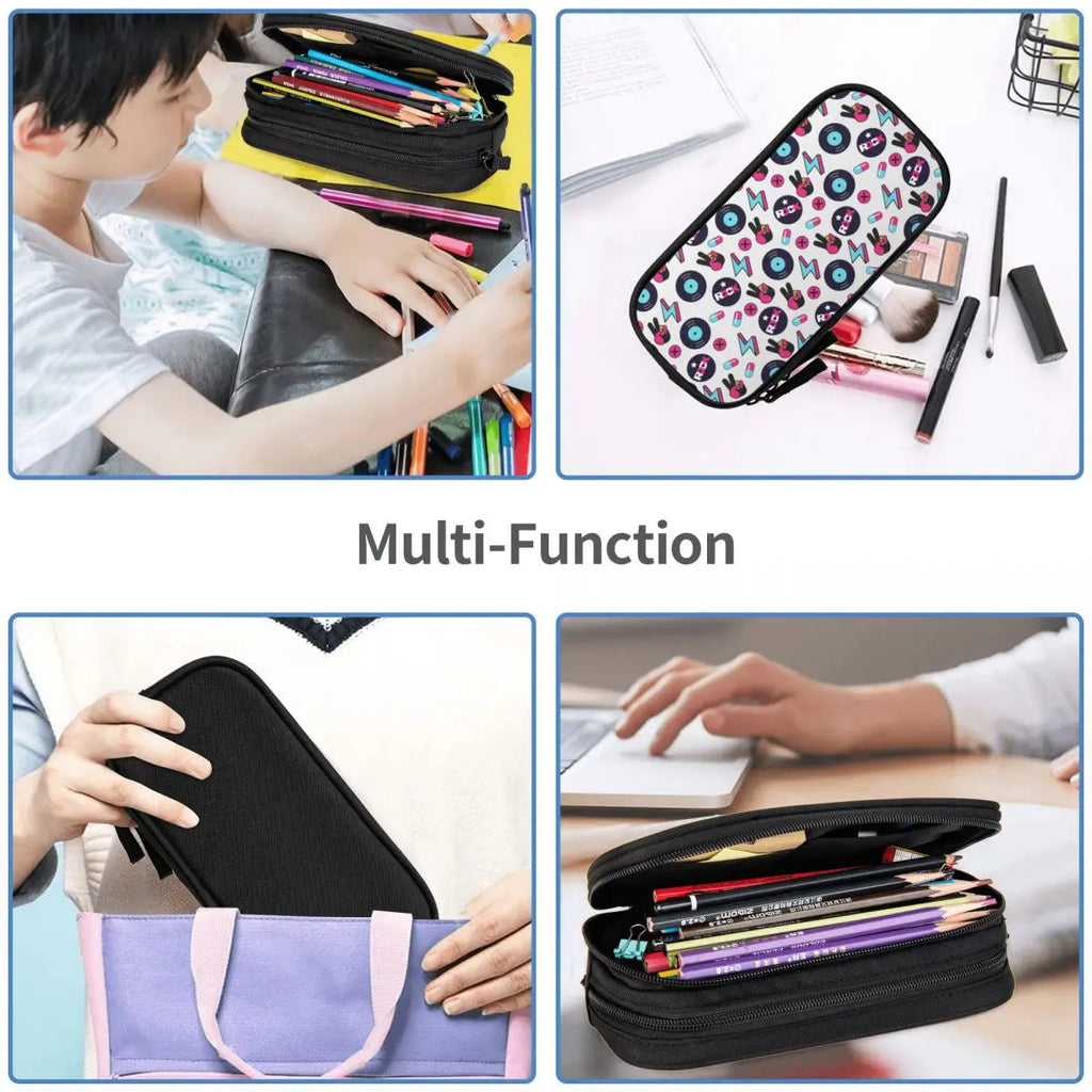 Hippie Seamless Rock Pattern Vinyl Pen Box Student School Anime Zipper Pen Bag