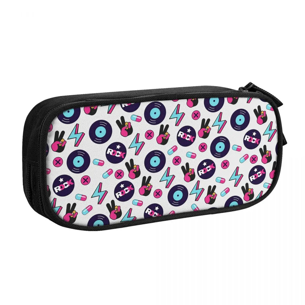 Hippie Seamless Rock Pattern Vinyl Pen Box Student School Anime Zipper Pen Bag