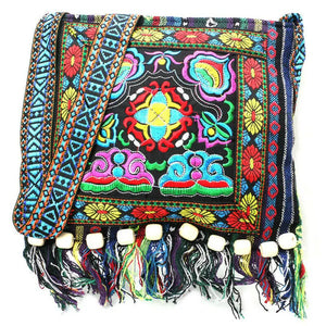 Hmong Vintage Ethnic Shoulder Bag Embroidery Boho Tassel Tote