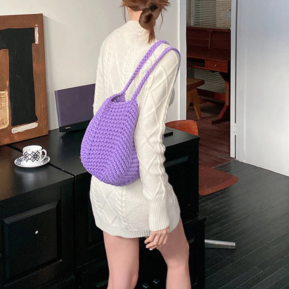 Hollow Woven Handbags Beach Casual Soft Shoulder Bag Solid Style Travel Purse