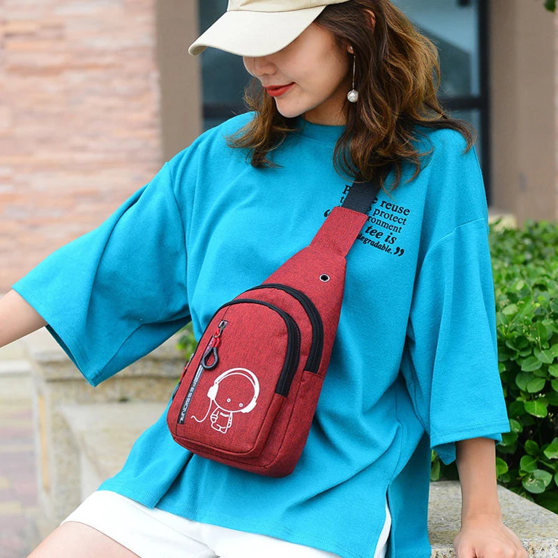 Cartoon Printed Chest Bag Women Messenger Bag Shoulder Bag Small Handbags Female