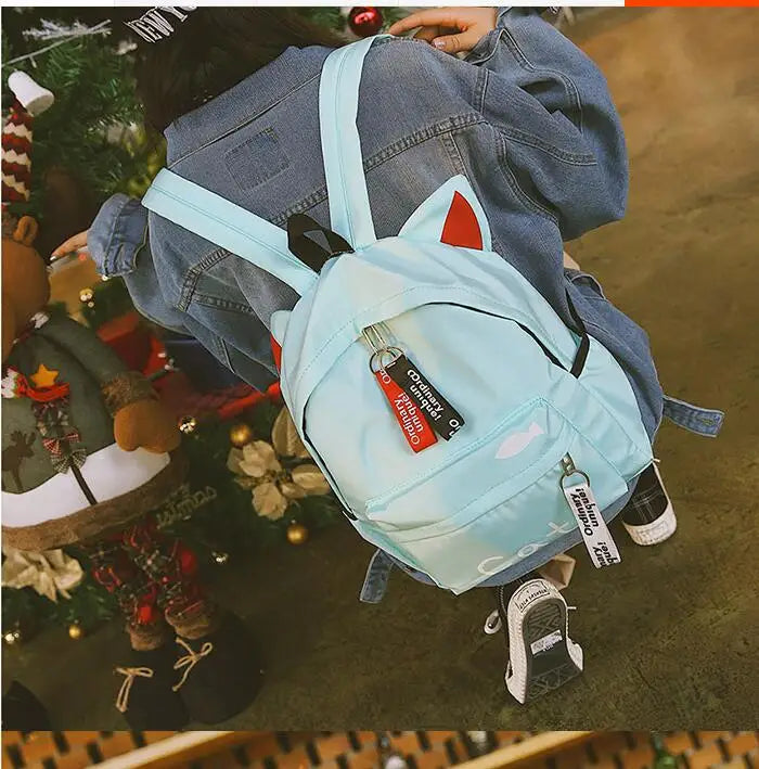 Cat Ear Cartoon School Backpack Canvas Rucksack Girls Satchel Bags