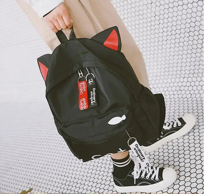 Cat Ear Cartoon School Backpack Canvas Rucksack Girls Satchel Bags
