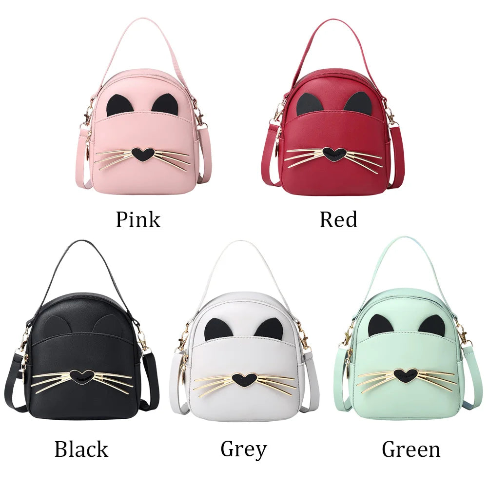 Cat Cartoon Leather Backpack Wear-resistant Crossbody Bag