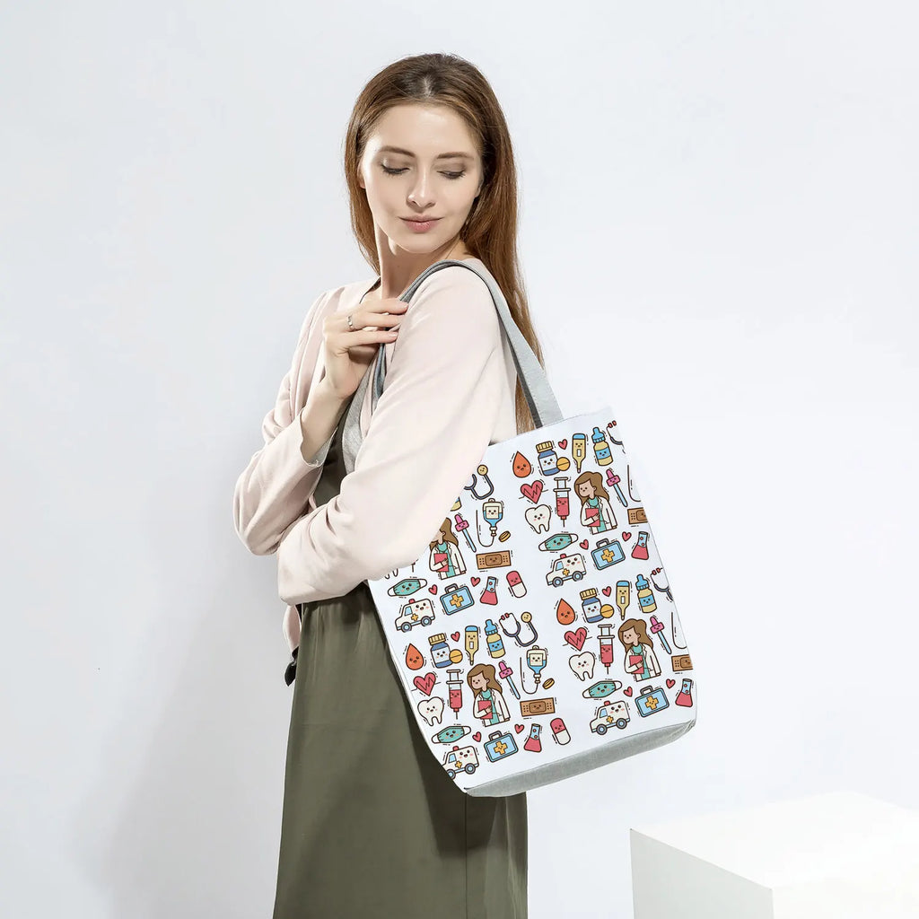 Cartoon Nurse Mask Shoulder Bag Travel Beach Tote Bag For Women