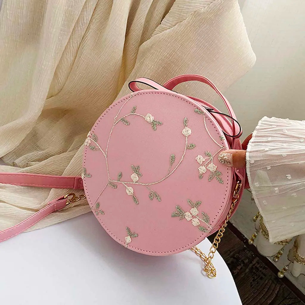 Lovely Lace Round Handbag High PU Leather Crossbody Bags For Women