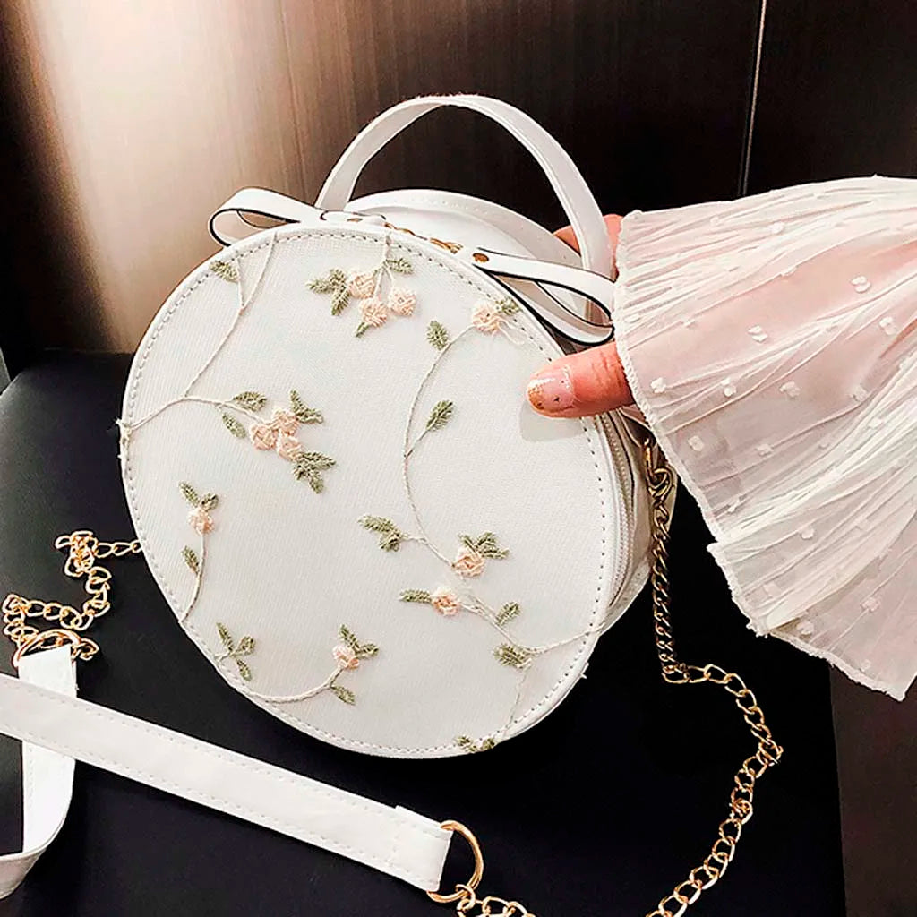Lovely Lace Round Handbag High PU Leather Crossbody Bags For Women