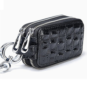 Crocodile Pattern Car Key Bag Double Zipper Keychain Case