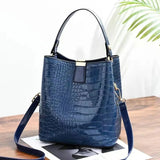 Bright Leather Crocodile Pattern Bucket Bag