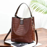 Bright Leather Crocodile Pattern Bucket Bag