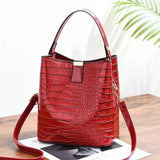 Bright Leather Crocodile Pattern Bucket Bag