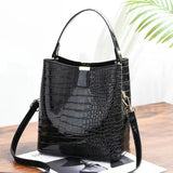 Bright Leather Crocodile Pattern Bucket Bag