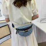 Houndstooth One Shoulder Waist Bag Chain Crossbody Handbags