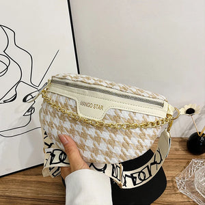 Houndstooth One Shoulder Waist Bag Chain Crossbody Handbags