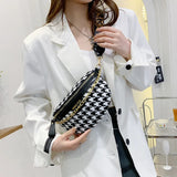 Houndstooth One Shoulder Waist Bag Chain Crossbody Handbags