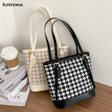 Houndstooth Shoulder Bags Women Large Capacity Underarm Bucket Handbags
