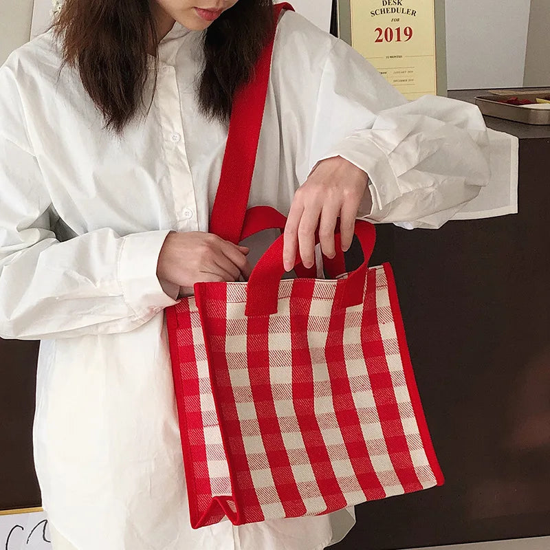 Plaid Shoulder Crossbody Bag Canvas Tote for Girls