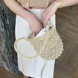 Beach Straw Shoulder Bag Bucket Tote Woven Drawstring