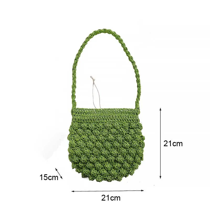 Beach Straw Shoulder Bag Bucket Tote Woven Drawstring