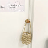 Beach Straw Shoulder Bag Bucket Tote Woven Drawstring