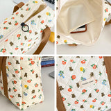 Bear Flower Quilted Cotton Shoulder Bag Women's Handbag Travel Soft Tote