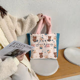 Cartoon Print Plush Hand Strap Shoulder Bag Canvas Tote Shopping Bags
