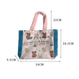 Cartoon Print Plush Hand Strap Shoulder Bag Canvas Tote Shopping Bags