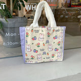 Cartoon Print Plush Hand Strap Shoulder Bag Canvas Tote Shopping Bags