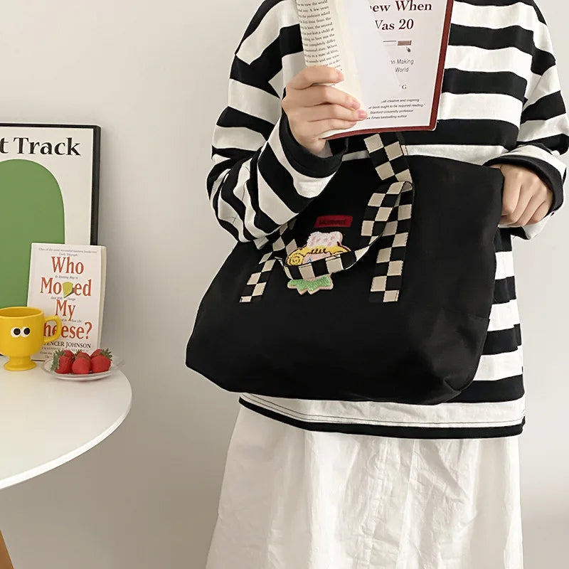 Checkerboard Shoulder Strap Large Cloth Tote Bag Women's Shoulder Bags
