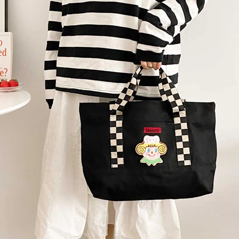 Checkerboard Shoulder Strap Large Cloth Tote Bag Women's Shoulder Bags