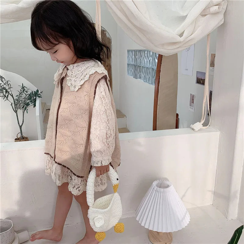 Kids' Knitted Goose Shoulder Bag Boys Girls Tote Small Wallet