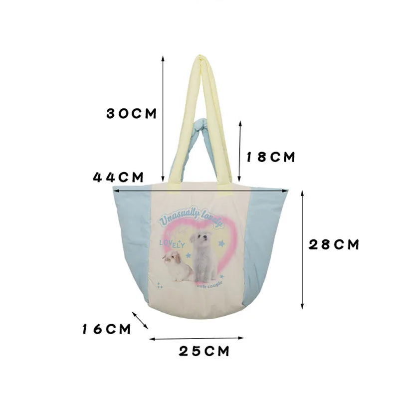 Puppy Printed Puffer Shoulder Bag Large Capacity Tote Bags
