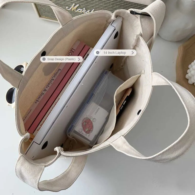 Bear Canvas Crossbody Bag Solid Shopping Handbag Adjustable Shoulder Strap