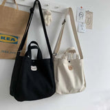 Bear Canvas Crossbody Bag Solid Shopping Handbag Adjustable Shoulder Strap